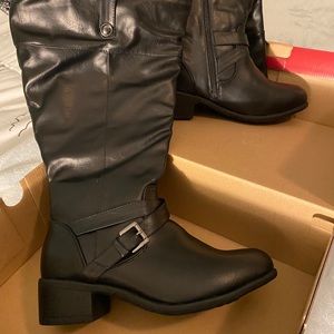 Avenue Black Knee High Faux Leather Boots